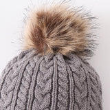 Grey cable knit pom pom beanie hat baby toddler adult