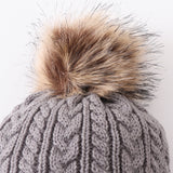 Grey cable knit pom pom beanie hat baby toddler adult