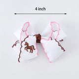 Western Horse Embroidery Ruffle Edge Girls Hairpin 4 Inch
