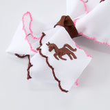 Western Horse Embroidery Ruffle Edge Girls Hairpin 4 Inch