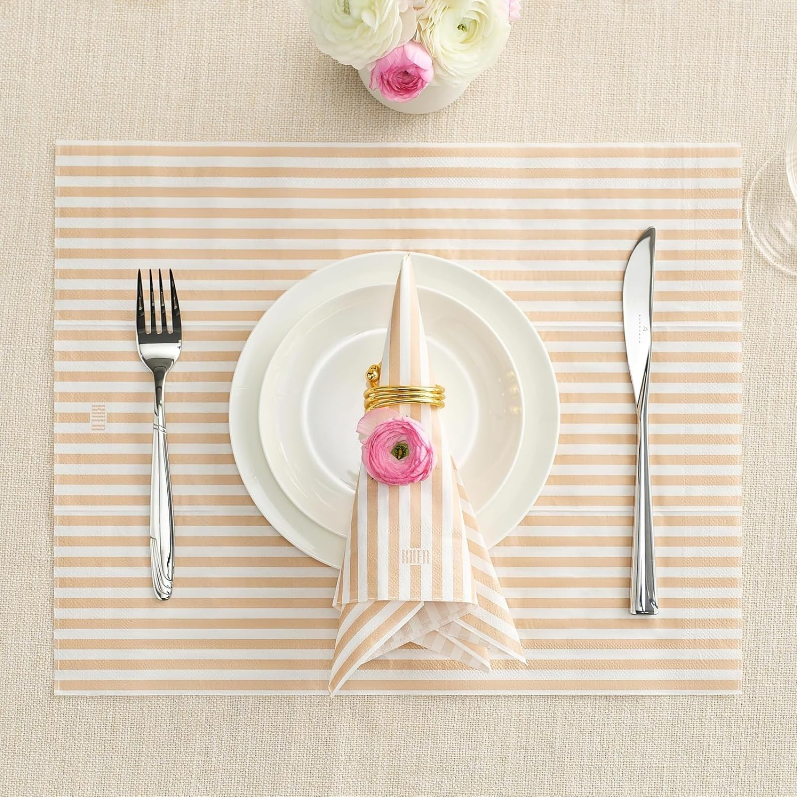Tonal Striped Disposable Napkin Beige Set of 50 Pieces