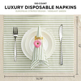 Tonal Striped Disposable Napkin Set in Green, 50 Pieces