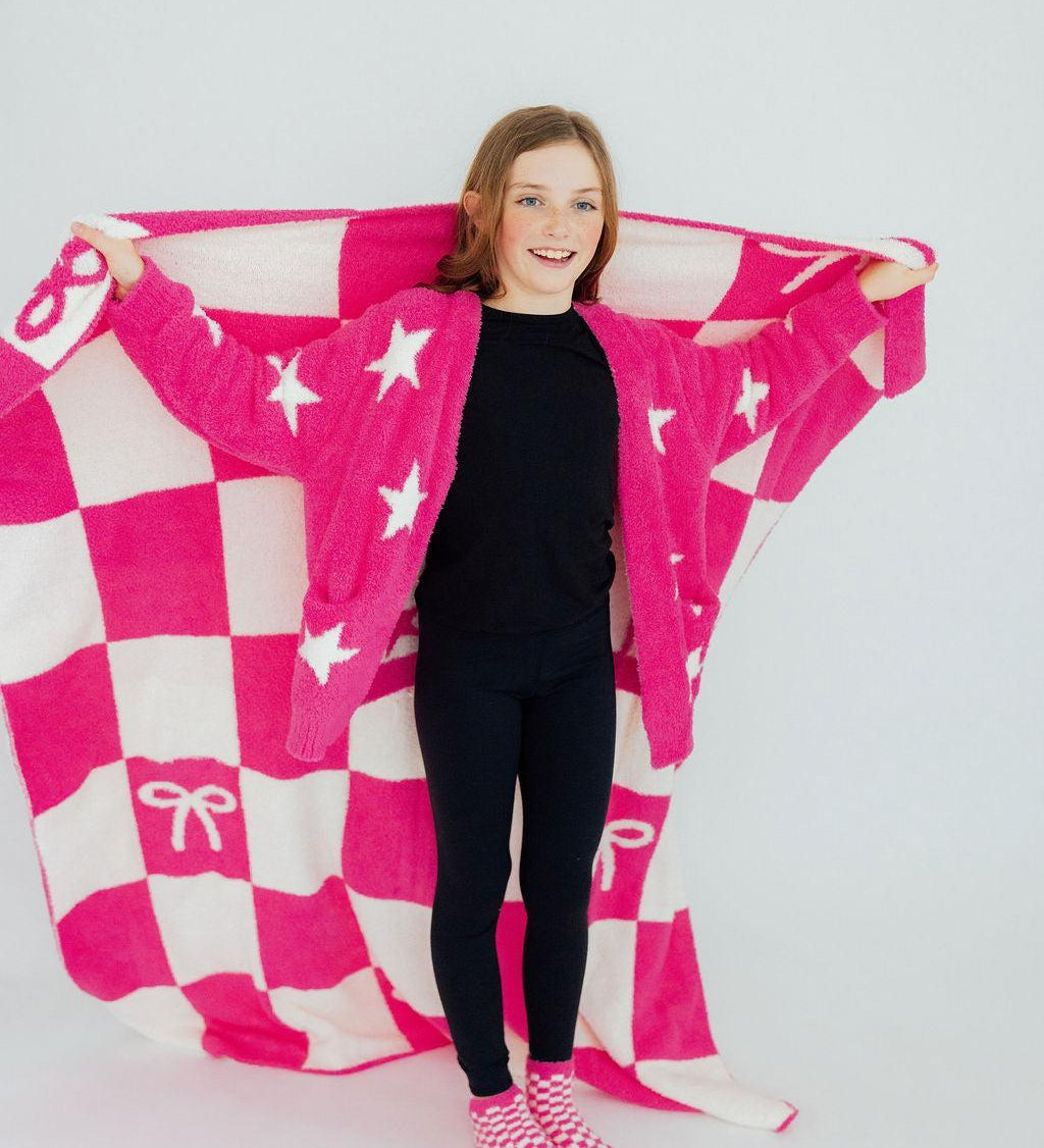 Bright Pink Checker Cozy Socks
