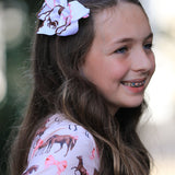 Western Horse Embroidery Ruffle Edge Girls Hairpin 4 Inch