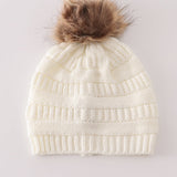 Ivory pompom cable beanie hat