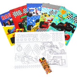 Race Car Coloring Books with Crayons – Set of 6 or 12
