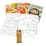 Cozy Autumn Animals Coloring Books with Crayons - Set of 6 or 12