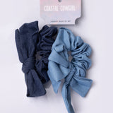 Set of Two Denim Dark Blue Light Blue Hair Scrunchies