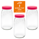 Le Parfait Screw Top Jars, French Glass Storage Jars with Colorful Airtight Screw Lids