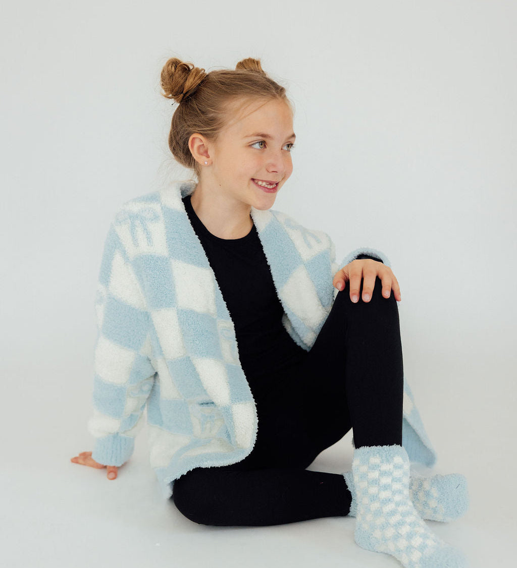 Light Blue Checker Cozy Socks