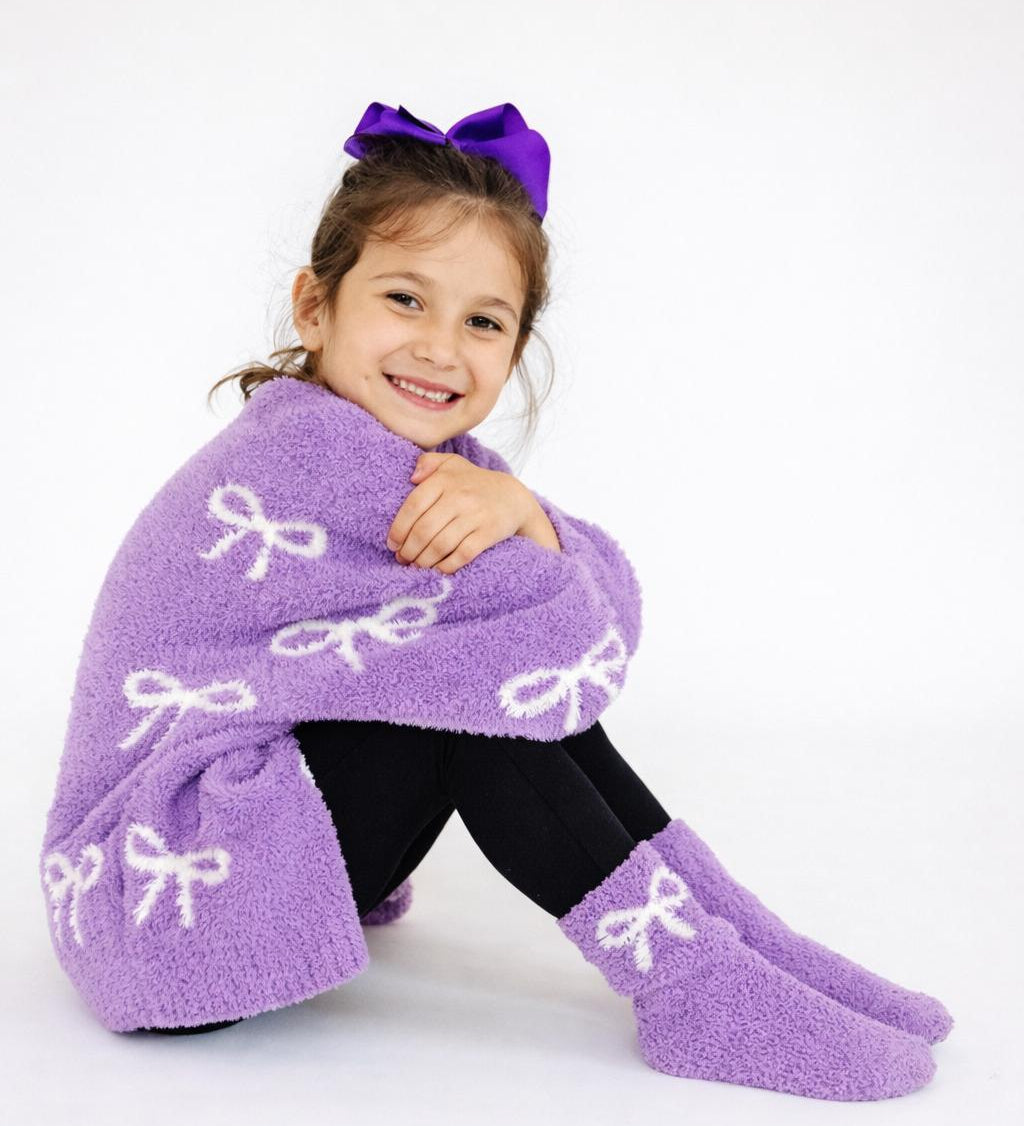 Lilac/Coconut Bow Cozy Socks