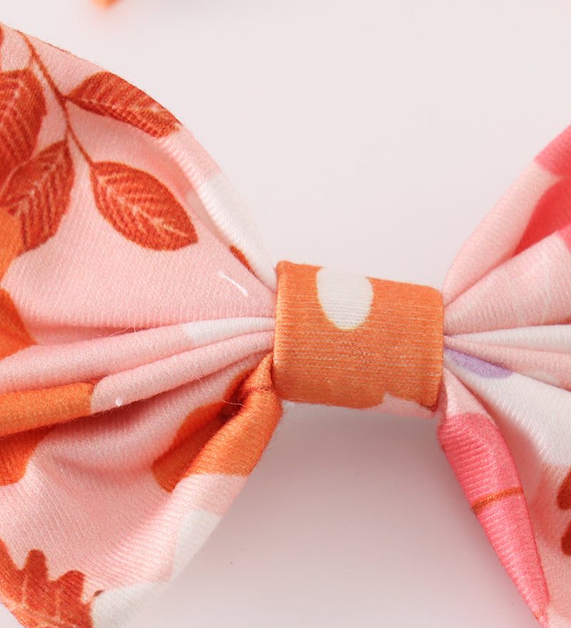 Pumpkin floral print 2pc hair bow