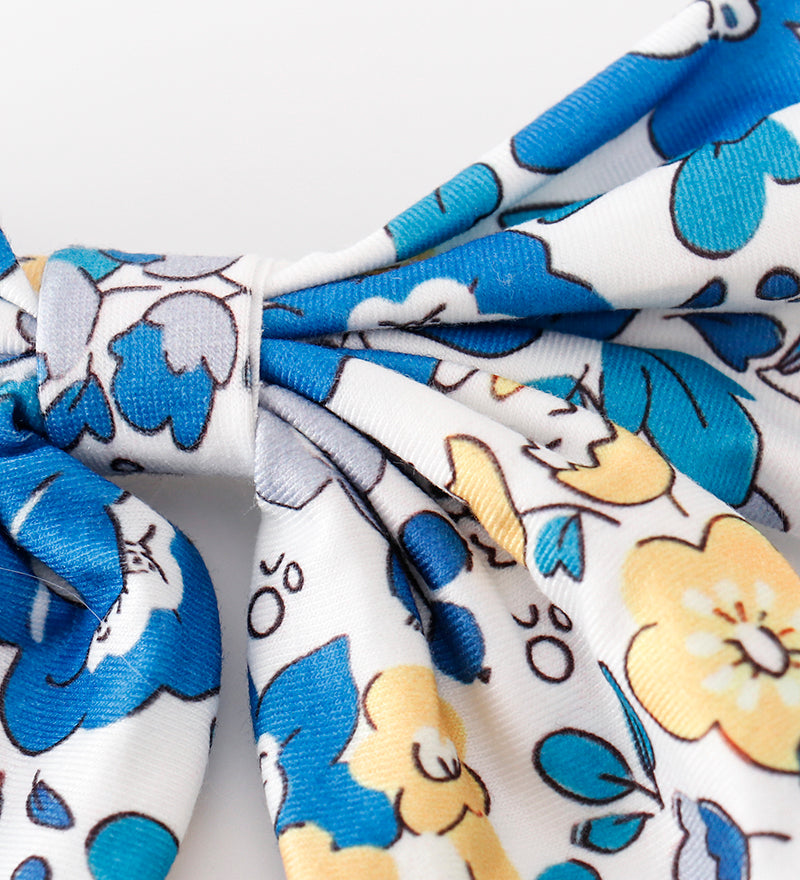 Blue floral print hair sailor bow