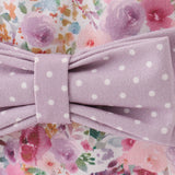 Purple floral print canvas bow lunch bag