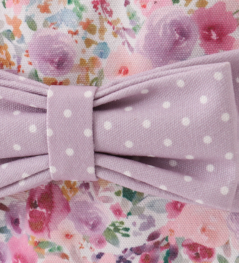 Purple floral print canvas bow lunch bag
