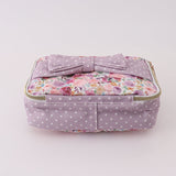 Purple floral print canvas bow lunch bag