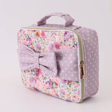 Purple floral print canvas bow lunch bag