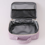 Purple floral print canvas bow lunch bag