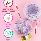 Holiday Village Snow Globe Sipper (Christmas Cup - set of 1, 6, or 12)