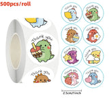 50/100/500pcs Cartoon Dinosaur Thank You Stickers