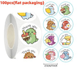 50/100/500pcs Cartoon Dinosaur Thank You Stickers