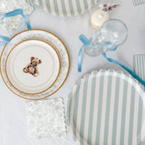 Classic Striped Sea Foam Blue & White Scalloped Plates, 12pcs
