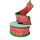 1.5" Linen Dots Pom Pom Ribbon: Red/Green (10 Yards)