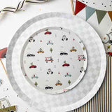 Car Patterned Birthday Dessert Plates – 7" Beige Plates (12pcs)