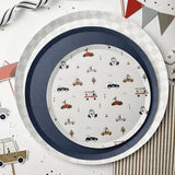 Car Patterned Birthday Dessert Plates – 7" Beige Plates (12pcs)