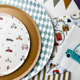 Car Patterned Birthday Dessert Plates – 7" Beige Plates (12pcs)