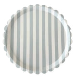 Classic Striped Sea Foam Blue & White Scalloped Plates, 12pcs
