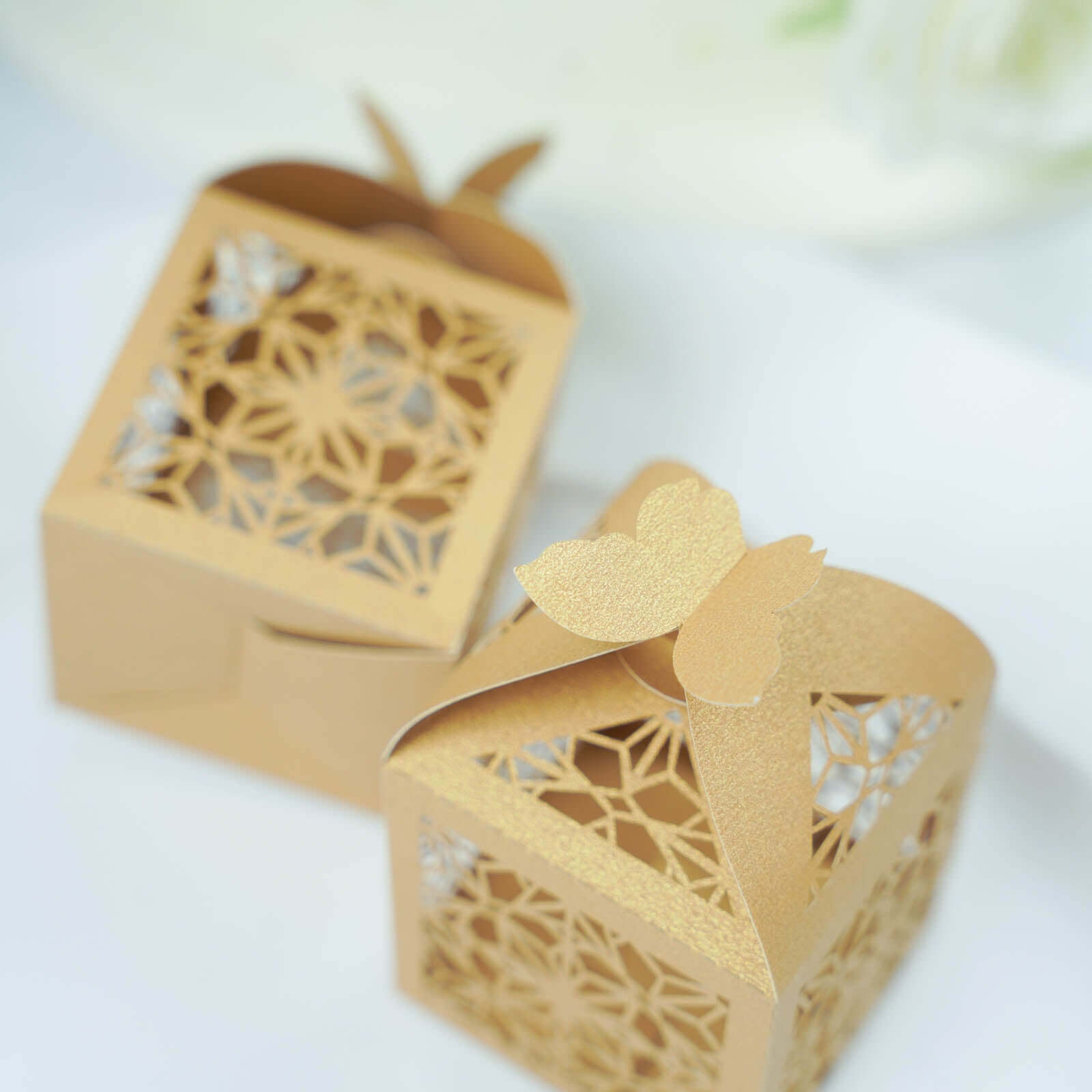 Gold Lace Favor Boxes with Butterfly Top (25 Pack)