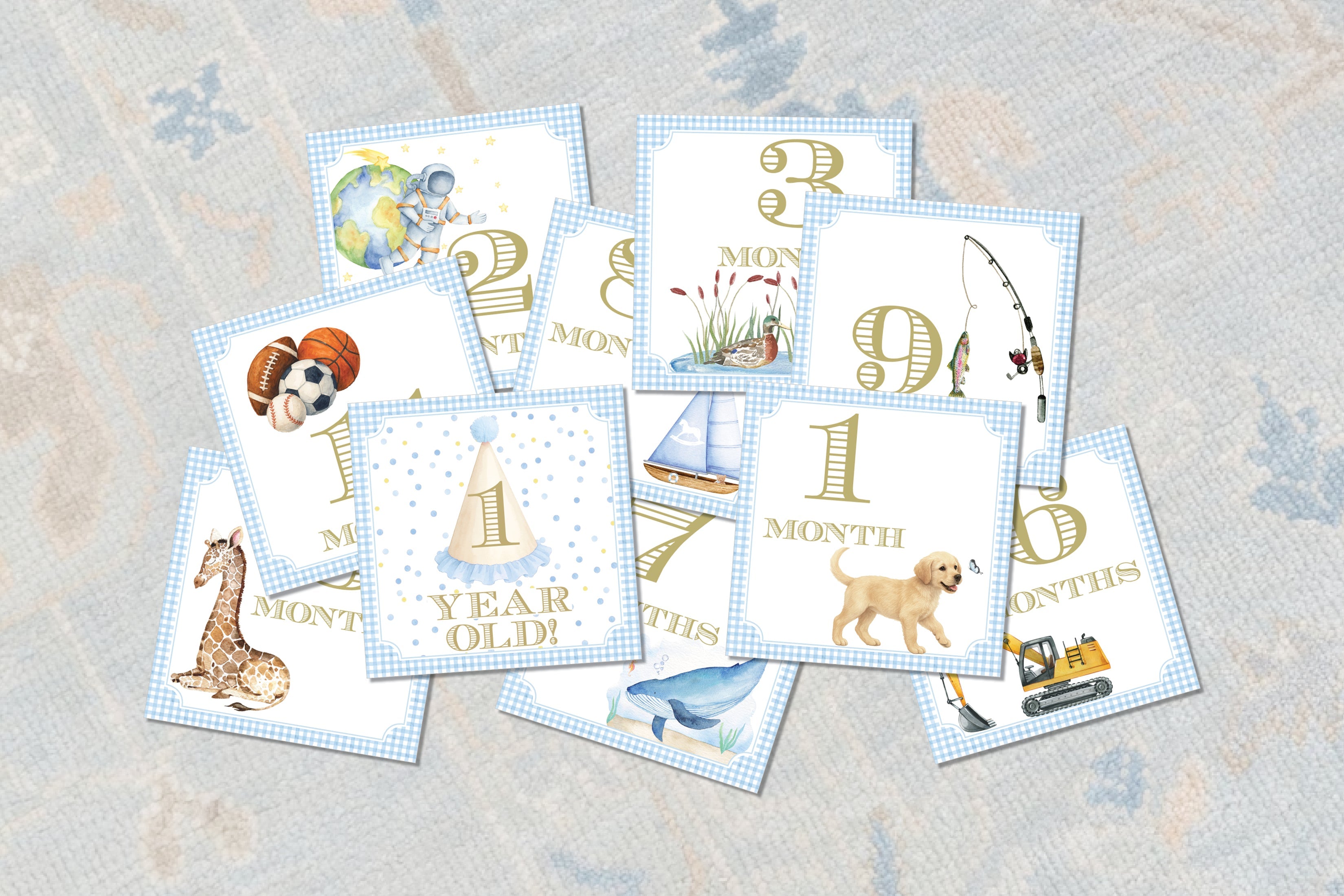 Watercolor Baby Boy Milestone Cards