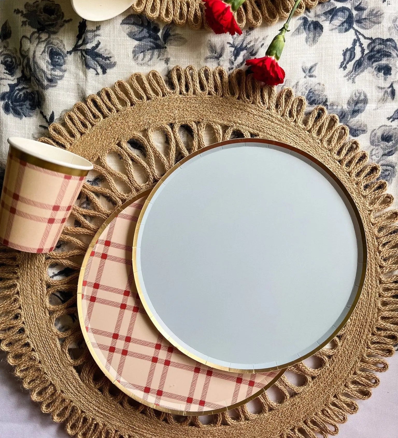Gold Light Blue Paper Plate (8pcs)