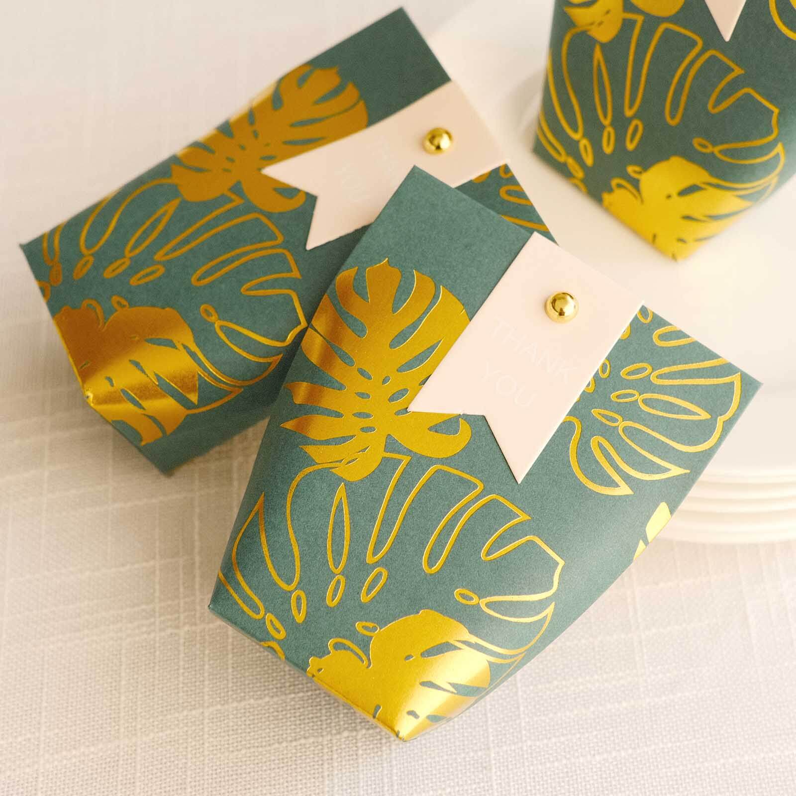 Emerald Favor Pouches with Gold Leaves (25 Pack)