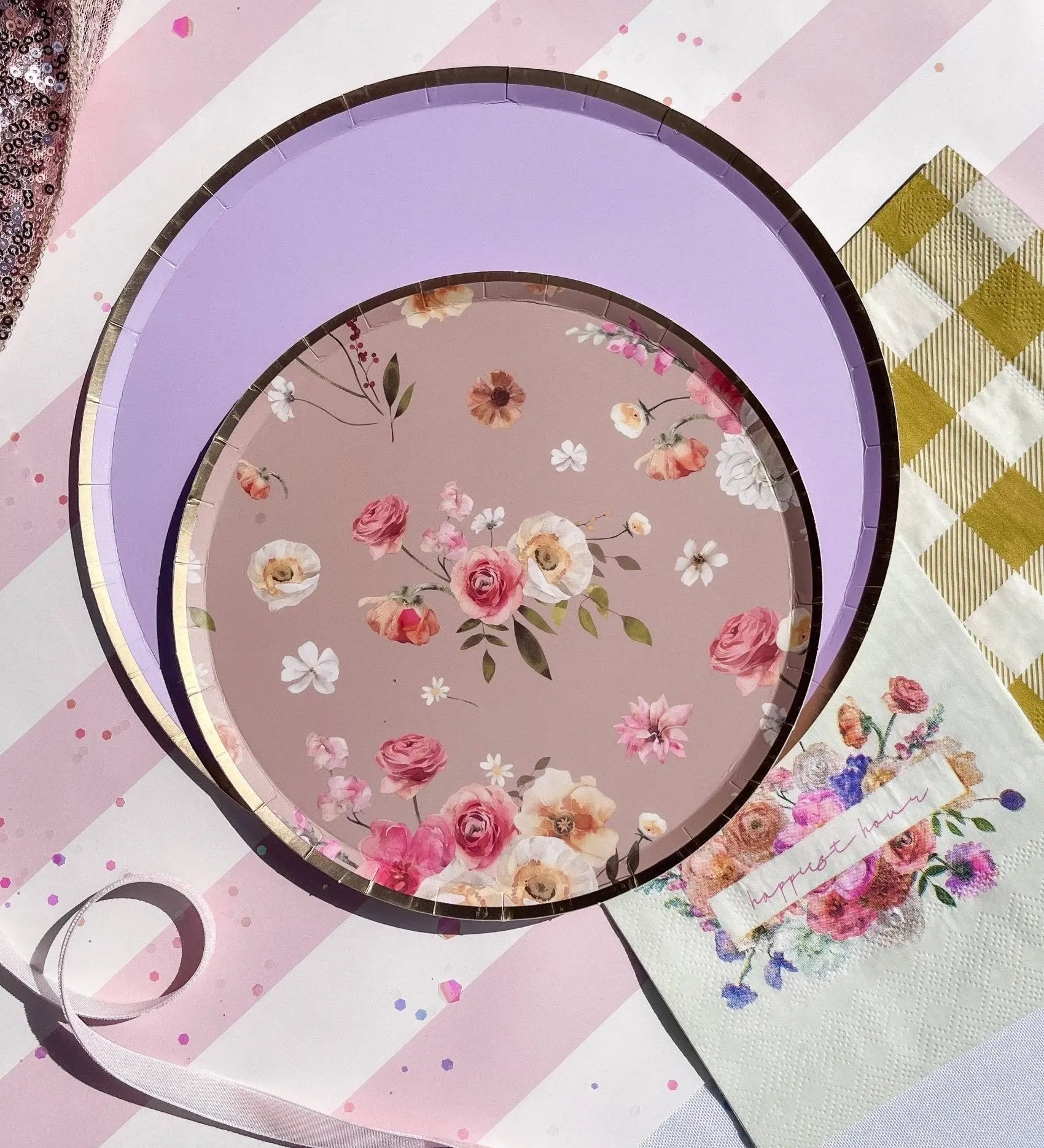 Gold Purple Paper Plate (8pcs)