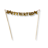 Gold Happy Birthday Cake Banner - Cake Topper
