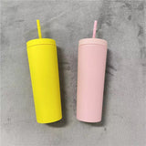 19 oz Matte Double Wall Acrylic Tumbler With Straw and Screw Lid