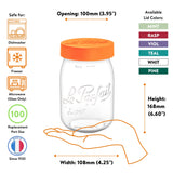 Le Parfait Screw Top Jars, French Glass Storage Jars with Colorful Airtight Screw Lids