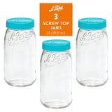 Le Parfait Screw Top Jars, French Glass Storage Jars with Colorful Airtight Screw Lids