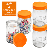 Le Parfait Screw Top Jars, French Glass Storage Jars with Colorful Airtight Screw Lids