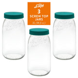 Le Parfait Screw Top Jars, French Glass Storage Jars with Colorful Airtight Screw Lids