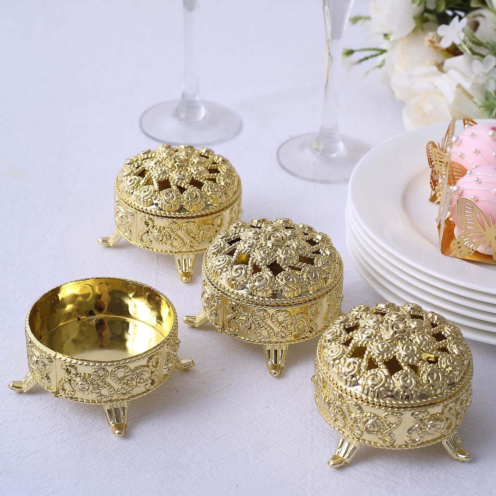 Fillable Ornate Candy Containers, Gold (12 Pack)