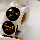 Gold Foil Thank You Stickers on Black (Roll of 500)